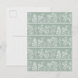 Cartão Postal Adorável Arte Caprichosa em Verde Sage Macio