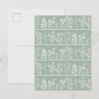 Cartão Postal Adorável Arte Caprichosa em Verde Sage Macio