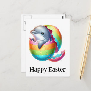 Cartão Postal Adorável Bebe Golfinho de Páscoa Engraçado Fofo