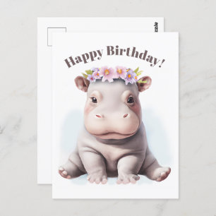 Cartão Postal Adorável Bebê Hippopotamus