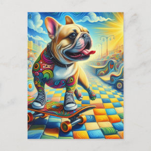 Cartão Postal Adorável Bulldog Francês Colorida