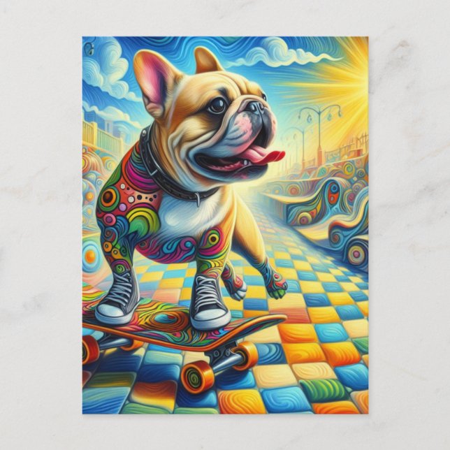 Cartão Postal Adorável Bulldog Francês Colorida (Frente)