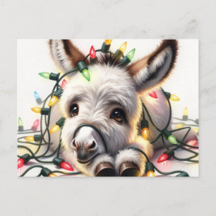 Cartão Postal Adorável burro de Natal amontoado em Luzes