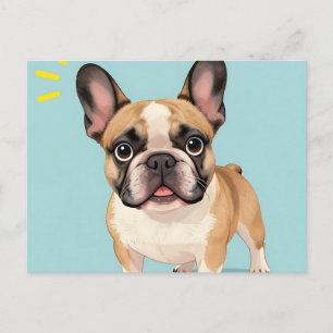Cartão Postal Adorável Cachorrinho Bulldog Francês Cor de Cervo