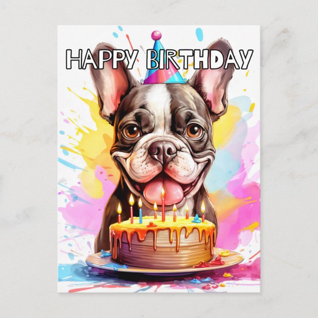 Cartão Postal Adorável cachorrinho Feliz Aniversário (Frente)