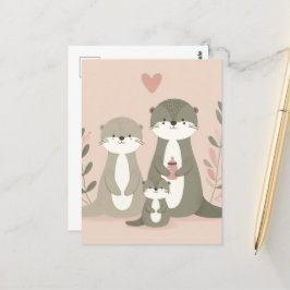 Cartão Postal Adorável Caramba Mãe Pai e Bebê Rosa