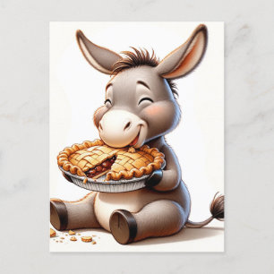 Cartão Postal Adorável Chubby Donkey come torta