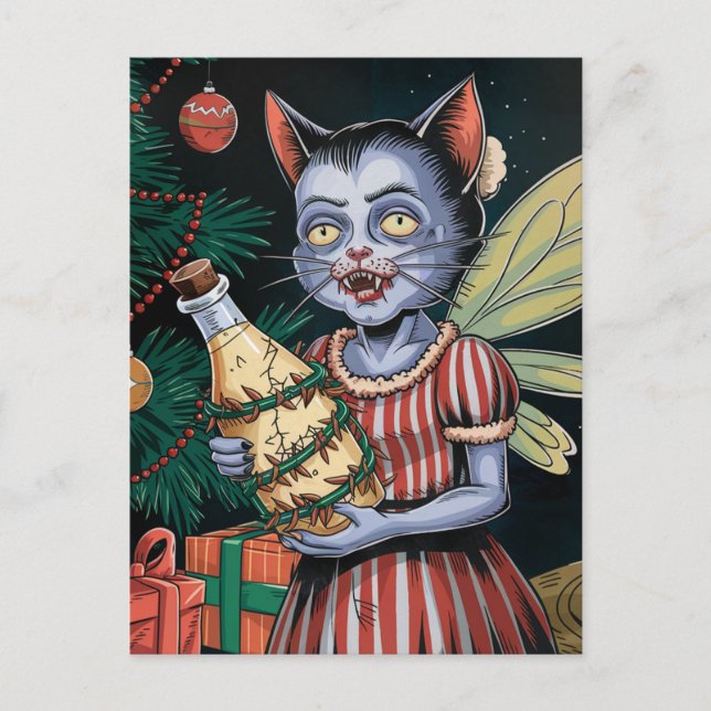 Cartão Postal Adorável Fada Vampira de Natal (Frente)