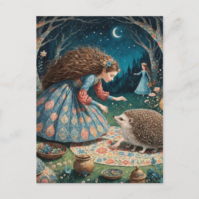 Cartão Postal Adorável Fairytale de Hedgehog (Frente)