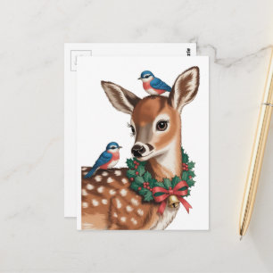 Cartão Postal Adorável Fawn de Natal Retrô