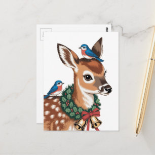 Cartão Postal Adorável Fawn de Natal Retrô