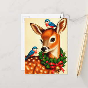 Cartão Postal Adorável Fawn de Natal Vintage
