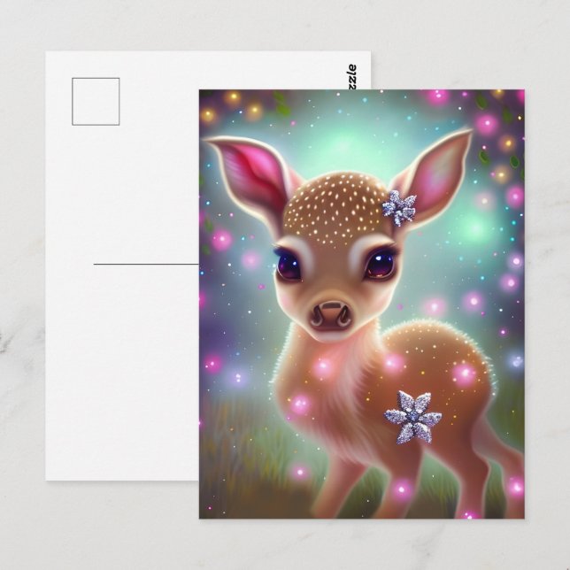 Cartão Postal Adorável Fawn Natal (Frente/Verso)