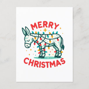 Cartão Postal Adorável Feliz Natal Donkey