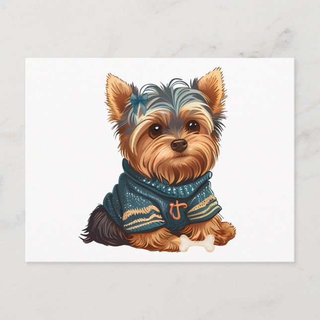 Cartão Postal  Adorável Filhote de Yorkshire Terrier de Aquarela (Frente)