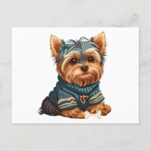 Cartão Postal Adorável Filhote de Yorkshire Terrier em Aquarela