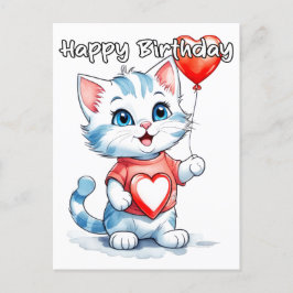 Cartão Postal Adorável Gatinho Feliz Aniversário