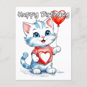 Cartão Postal Adorável Gatinho Feliz Aniversário