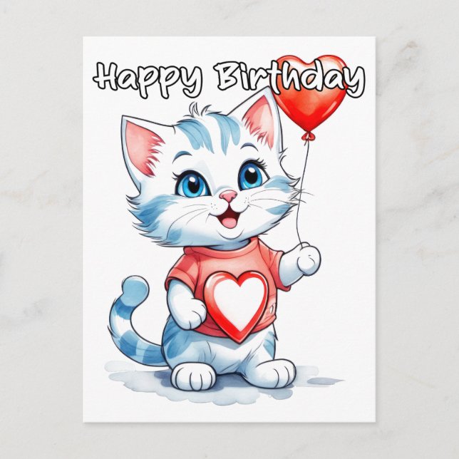 Cartão Postal Adorável Gatinho Feliz Aniversário (Frente)