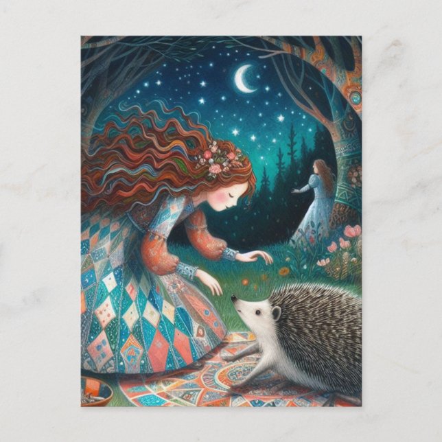Cartão Postal Adorável Hedgehog Fairy Tale (Frente)