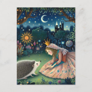Cartão Postal Adorável Hedgehog Fairy Tale Princess