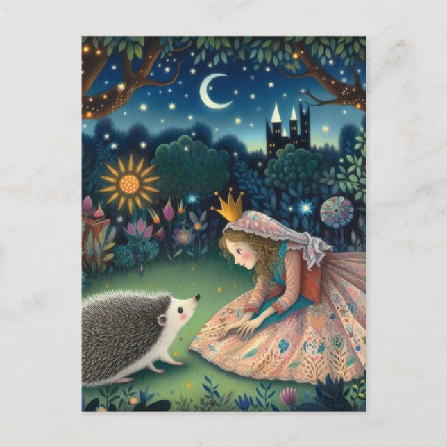 Cartão Postal Adorável Hedgehog Fairy Tale Princess (Frente)