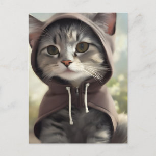 Cartão Postal Adorável Kitten Vestindo um Hoodie