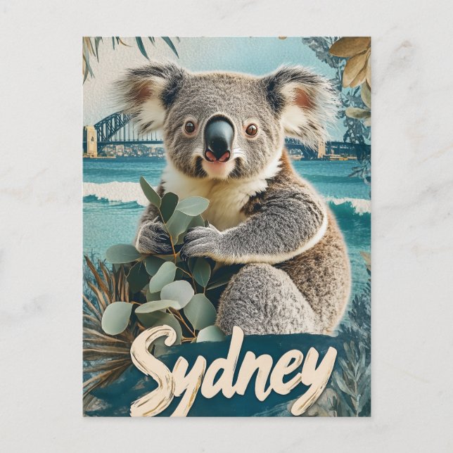 Cartão Postal Adorável Koala com ponte Sydney Harbor (Frente)