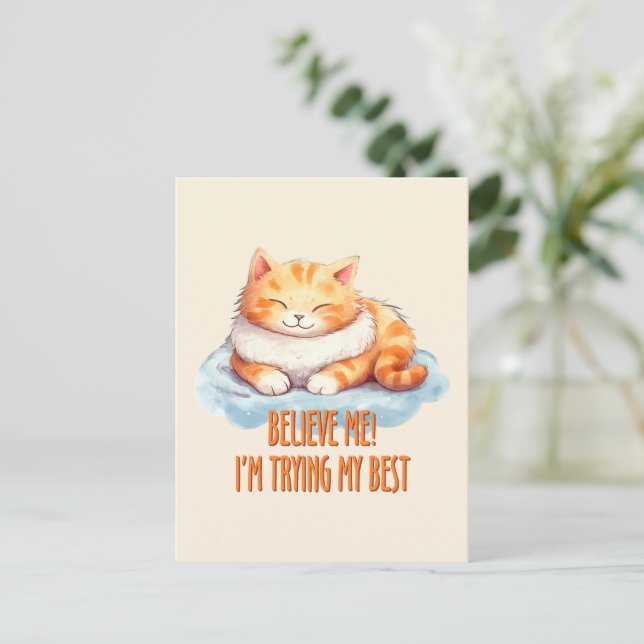 Cartão Postal Adorável Laranja Tabby Cat. Estou tentando o meu m (Em pé/Frente)
