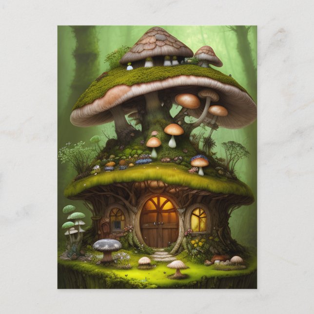 Cartão Postal Adorável Mossy Mushroom Fairy House (Frente)