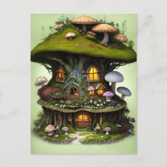 Cartão Postal Adorável Mossy Mushroom Fairy House (Frente)