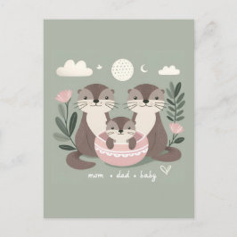Cartão Postal Adorável Otter Boho Mãe Pai e bebê