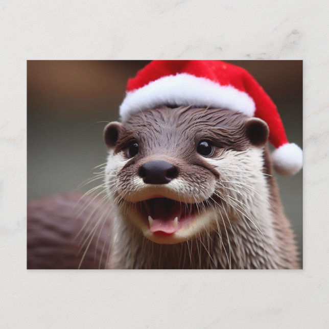 Cartão Postal Adorável Otter Santa Hat (Frente)