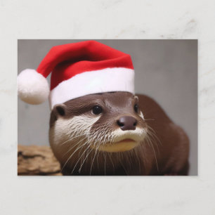 Cartão Postal Adorável Otter Santa Hat