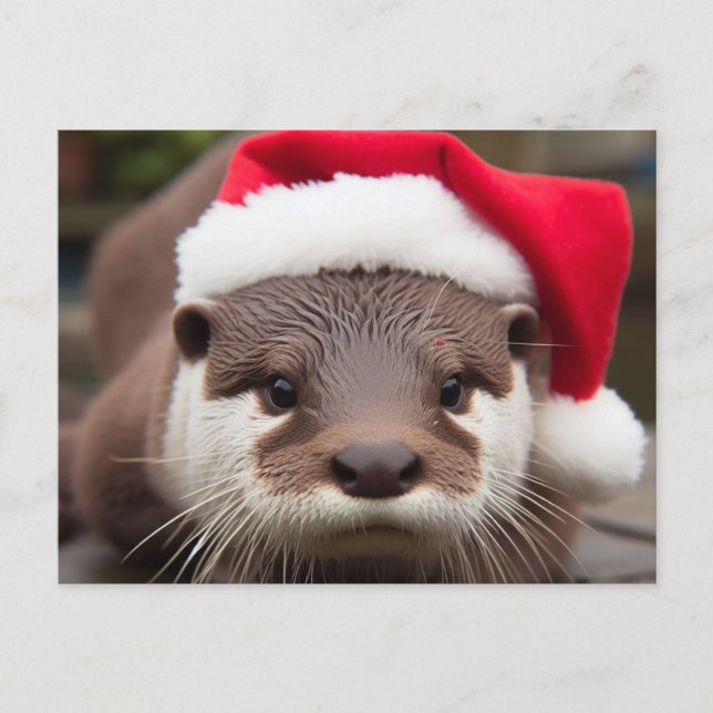 Cartão Postal Adorável Otter Santa Hat (Frente)