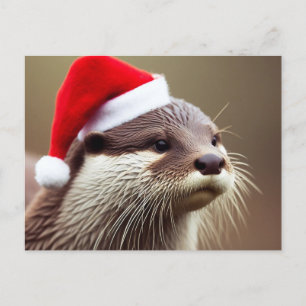 Cartão Postal Adorável Otter Santa Hat