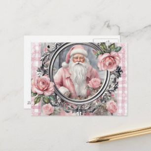 Cartão Postal Adorável Papai Noel Rosa Vintage