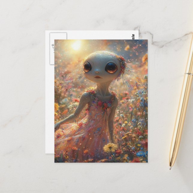 Cartão Postal Adorável Pequeno Alien (Frente/Verso In Situ)