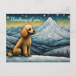 Cartão Postal Adorável Poodle Snowy Mountain Pensando Em Você