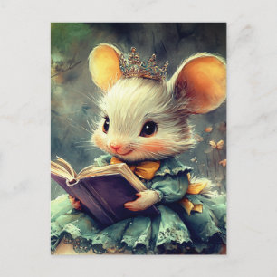 Cartão Postal Adorável Princesa Rato Lendo um Livro