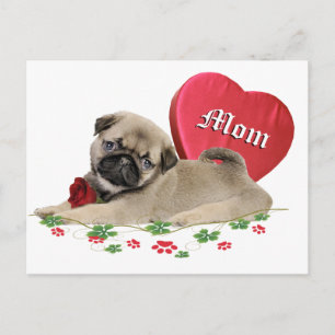 Cartão Postal Adorável Pug Mãe Design
