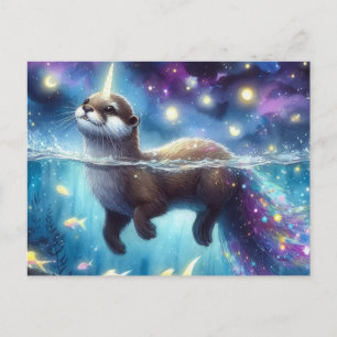 Cartão Postal Adorável Unicórnio de Lontra Aquarela