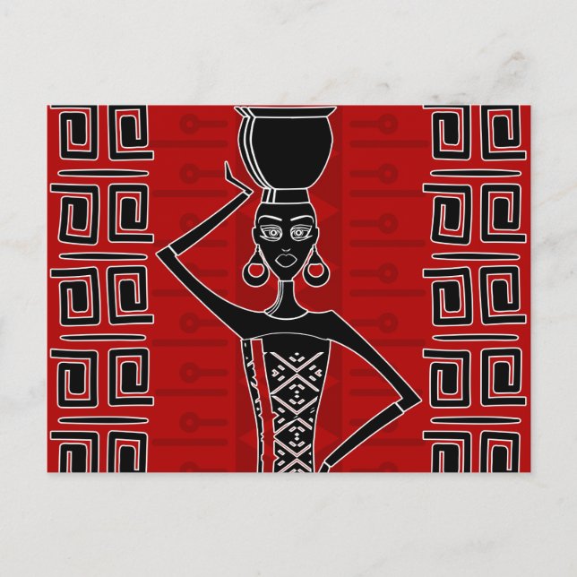 Cartão Postal Adorno Étnico Africano Preto e Vermelho N1 (Frente)
