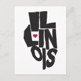Cartão Postal Adoro a arte do mapa do Estado de Illinois
