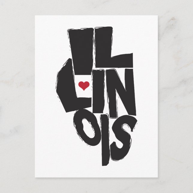 Cartão Postal Adoro a arte do mapa do Estado de Illinois (Frente)