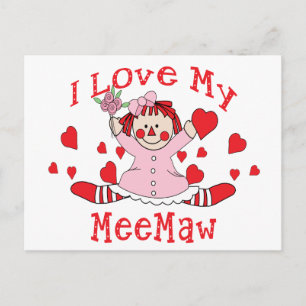 Cartão Postal Adoro a minha "MeeMaw Rag Doll & Hearts"