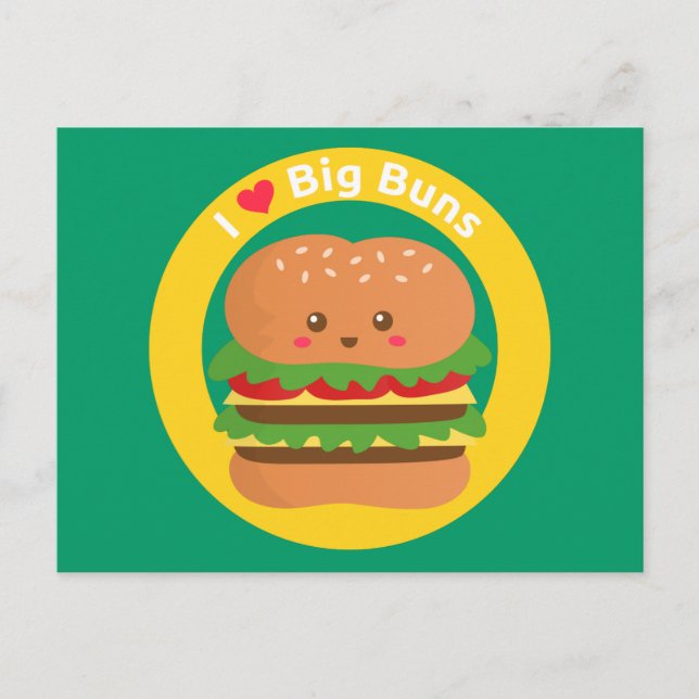 Cartão Postal Adoro Big Buns, Kawaii Big Burger (Frente)