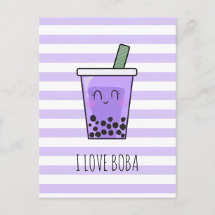 Cartão Postal Adoro Boba Kawaii Bubble Tea Taro Ube Puro