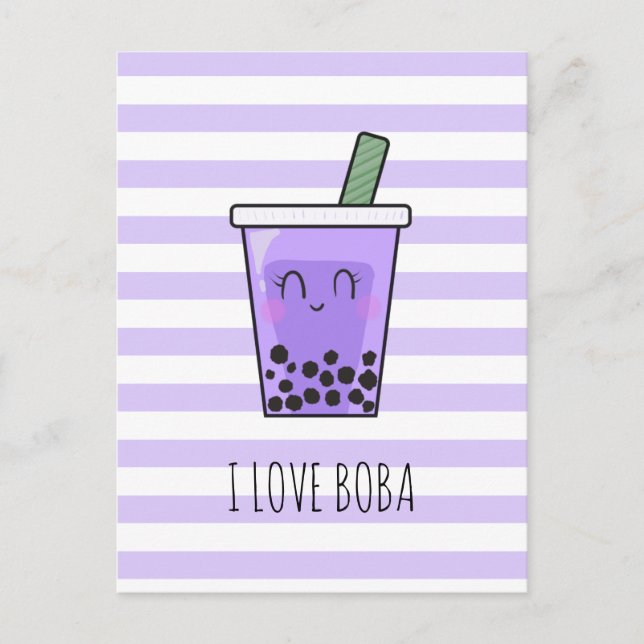 Cartão Postal Adoro Boba Kawaii Bubble Tea Taro Ube Puro (Frente)