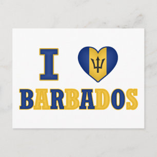 Cartão Postal Adoro Design de Bandeira do Coração de Barbados